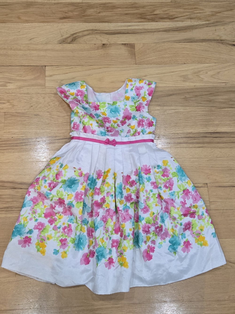 Jona Michelle Girls' White Floral Party Dress with Pink Belt Size 5